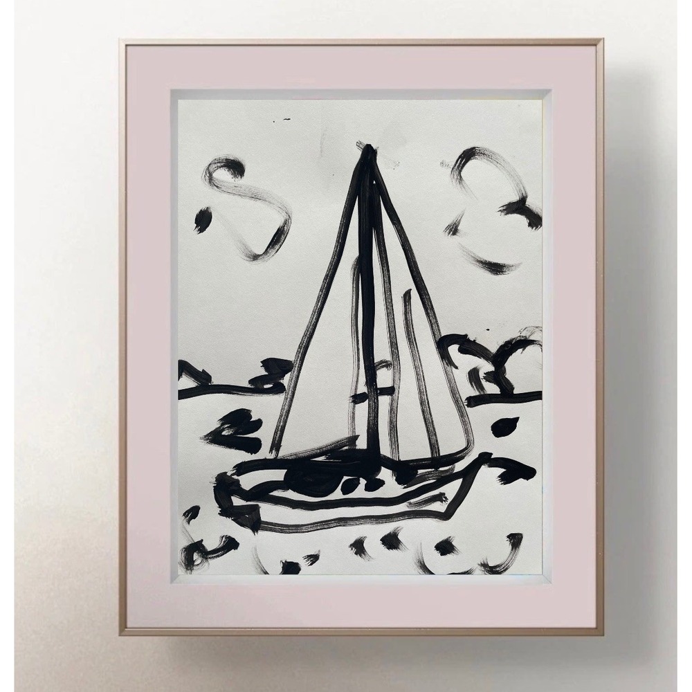Oman Original Neo Expressionism Sailboat Abstract Ocean Painting Fine Art 8.5x11